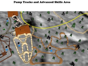 The proposed design for the WMBA’s bike park pump tracks and advanced skills area.