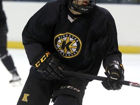 Defenceman Colt Corpse takes part in a scrimmage during the third day of the Kingston Frontenacs training camp at the Rogers K-Rock Centre on Wednesday. He's the son of former Frontenac Keli Corpse.
(Ian MacAlpine/The Whig-Standard)