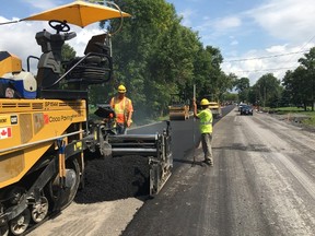 Bruce Bell/The Intelligencer
Paving on County Road 3 (Rednersville Road) began Wednesday morning. Crews are expected to pave the first 700 metres of the 5.8 kilometre project.