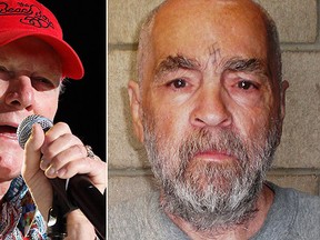 Beach Boys' Mike Love, left, and cult leader Charles Manson, right, are pictured in these file photos. (AP and Getty Files)