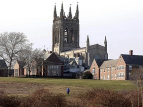 In this Jan. 7, 2016, file photo, buildings at St. George's School sit on a hill in Middletown, R.I. A report issued Thursday, Sept. 1, 2016, said that at least one in five girls who attended the elite Rhode Island boarding school in the 1970s was sexually abused by the same athletic trainer. (AP Photo/Steven Senne, File)