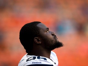 The Roughriders signed controversial defensive lineman Khalif Mitchell to their practice roster on Wednesday, drawing criticism from Canadian Jewish organizations. (Darryl Dyck/The Canadian Press/Files)