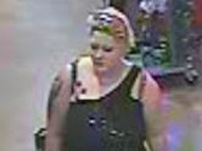 Kingston Police are searching for the female suspect of a theft from Spencer's Gifts at the Cataraqui Centre in Kingston, Ont. on Wednesday July 27, 2016. Photos supplied by Kingston Police