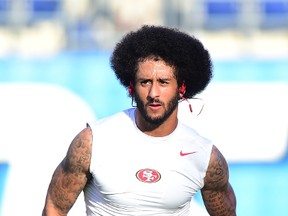 Colin Kaepernick of the San Francisco 49ers warms up before a pre-season game against the San Diego Chargers at Qualcomm Stadium on Sept. 1, 2016. (Harry How/Getty Images)