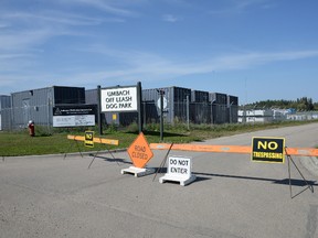 Umbach Off Leash Dog Park in Stony Plain was closed for herbicide application on Aug. 30. A dog owner protested the work and received a trespassing ticket. - Photo by Marcia Love