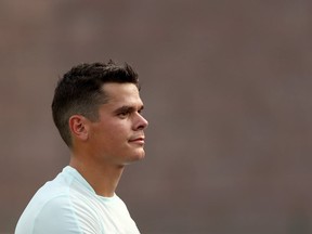 Milos Raonic of Canada looks on against Ryan Harrison of the United States during his second round Men's Singles match on Day Three of the 2016 US Open at the USTA Billie Jean King National Tennis Center on August 31, 2016. (Elsa/Getty Images)