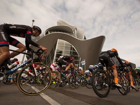 EDMONTON, AB.-- Racers make their way past the Art Gallery of Alberta during Stage 6 of the Tour of Alberta on September 7, 2015 in Edmonton.  The Tour of Alberta is a Canadian bicycle stage race, which races across the province of Alberta. Stage 6 of the race is an 11 lap 124.1 kilometre race around Edmonton. Greg Southam / Postmedia