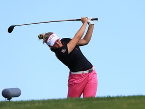 Brooke Henderson hits her tee shot on the 13th hole during the third round of the Manulife LPGA Classic at Whistle Bear Golf Club on September 3, 2016 in Cambridge. (Vaughn Ridley/Getty Images)