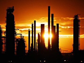 Part of the Esso Strathcona Refinery in Edmonton at sunset. (Daniel Hayduk/ Postmedia Network)