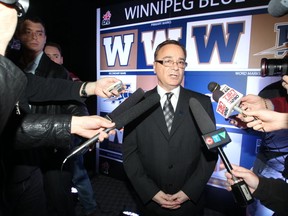 Jerry Maslowsky speaks to media during his time as vice-president of marketing with the Winnipeg Blue Bombers. (Winnipeg Sun files)