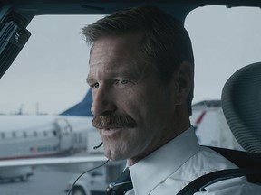 This image released by Warner Bros. Pictures shows Aaron Eckhart in a scene from "Sully." (Warner Bros. Pictures via AP)