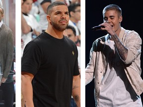 Sean Paul, Drake and Justin Bieber. (Getty Images)