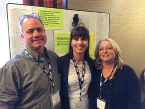 Supplied photo
USW Local 6500’s JP Mrochek (left), McIntyre Powder Project originator Janice Martell and Sylvia Boyce, USW District 6 health and safety director, talked with hundreds of people at intake clinics in Timmins in May.