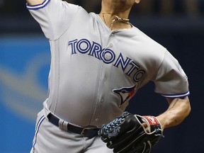 Roberto Osuna #54 of the Toronto Blue Jays pitches during the ninth inning of a game against the Tampa Bay Rays on Sept, 4, 2016 at Tropicana Field in St. Petersburg, Fla. (BRIAN BLANCO/Getty Images)