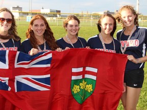 These five Mitchell and area players were on the Stratford Midget girls fastball team which participated in the Eastern Canadian championships in New Brunswick Aug. 26-28 weekend. Pictured are, from left, Maggie McDonnell, Kylie Ward, Jordyn Elgie, Sarah Black and Avery Wedow. SUBMITTED