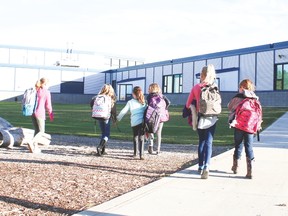 Elementary school students head back to school at the Vulcan Prairieview Elementary School.