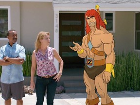 Tim Meadows, Cheryl Hines and Zorn (voiced by Jason Sudeikis) in Son of Zorn.