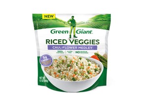 This photo provided by Green Giant shows a package of one of the company's "Riced Veggies" products made with cauliflower. Green Giant is hoping the “cauliflower rice” trend can help it modernize its image and turn around declining sales. The company is introducing frozen versions of the chopped vegetable, which dieters use to lower calories in starchy dishes. Others have jumped on the trend too, including Trader Joe’s and Wegmans, which each offer house brand versions.