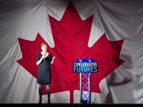Ontario MP Dr. Kellie Leitch addresses a meeting of party members at the Conservative Future Conference in Barrie, Ont. on Saturday, March 19, 2016. (J.P. Moczulski for National Post)