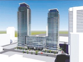 Rygar Properties Inc. plans to redevelop a block on Talbot Street with a nine-storey building flanked by towers of 38 and 29 stories.