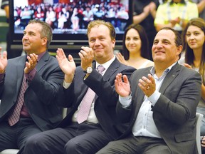 Daniel Giroux, left, president of College Boreal, Sudbury MP Paul Lefebvre and Nickel Belt MP Marc Serre were on hand for a funding announcement at College Boreal in Sudbury, Ont. on Wednesday September 7, 2016. John Lappa/Sudbury Star/Postmedia Network