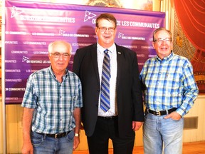CECILIA NASMITH/Postmedia
From left, Northumberland-Quinte West MPP Lou Rinalid dropped in on Alnwick/Haldimand Township Mayor John Logel, along with Ontario Minister of Agriculture, Food and Rural Affairs Jeff Leal, Wednesday to announce big infrastructure-funding news.