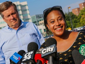Bianca Spence and Mayor John Tory at Kipling Station. (Dave Thomas/Toronto Sun)