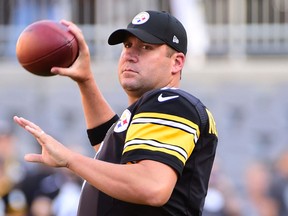 In this Aug. 18, 2016, file photo, Pittsburgh Steelers quarterback Ben Roethlisberger warms up prior to a preseason game against the Philadelphia Eagles, in Pittsburgh. (AP Photo/Fred Vuich, File)