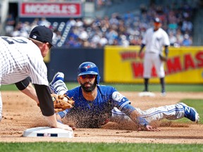 Blue Jays’ Jose Bautista was moved down into the cleanup spot for last night’s series finale in New York. (AP)