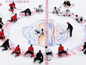 Team Canada players stretch during practice in Ottawa Wednesday, Sept. 7, 2016, in preparation for the World Cup of Hockey. (THE CANADIAN PRESS/Sean Kilpatrick)