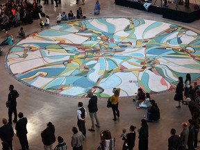 Unveiling of Rogers Place signature art by Alex Janvier in Ford Hall as opening events continue in Edmonton Thursday, September 8, 2016. Ed Kaiser/Postmedia