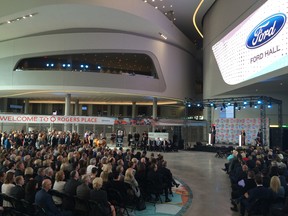 A crowd gathers for the grand opening and ribbon cutting of Rogers Place in downtown Edmonton, AB, Sept. 8, 2016. Ian Kucerak/Postmedia