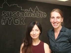 Alia Tulloch, left and Ruth Noordegraaf  of Sustainable Kingston in the non-profit's new office at the LaSalle Mews in Kingston on Thursday September 8 2016. Ian MacAlpine /The Whig-Standard/Postmedia Network