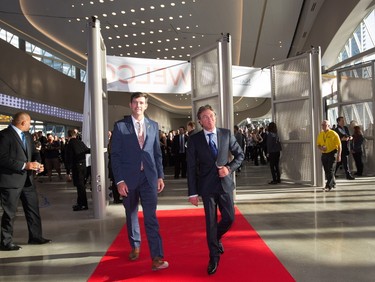 EDMONTON ALBERTA: September 8, 2016 Daryl Katz Mayor Don Iveson walk through the gates on the red carpet after officially opening Rogers Place, in Edmonton September 8, 2016. AMBER BRACKEN/Postmedia