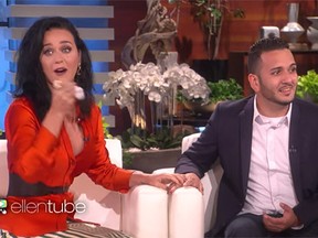 Katy Perry met Tony Marrero, who survived a shooting at Pulse nightclub in Orlando, Fla., during an appearance on The Ellen DeGeneres Show. (YouTube screen grab)