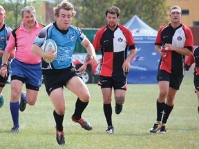 Fly-half Josh Simmons has been a key part of the Parkland Sharks senior mens rugby attack this season. Playoffs begin on Sept. 17 in Edmonton.  - Photo by Mitch Goldenberg