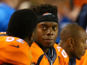 Inside linebacker Brandon Marshall of the Denver Broncos looks on from the bench in the first half against the Carolina Panthers at Sports Authority Field at Mile High on September 8, 2016 in Denver, Colorado. (Justin Edmonds/Getty Images)