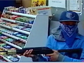 RCMP are searching for suspects who robbed a gas station at gunpoint to get boxes of beef jerky.