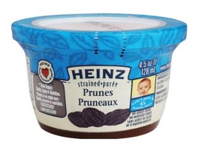 Heinz brand strained prunes may be unsafe due to the potential presence of pieces of rubber, says the Canadian Food Inspection Agency. (Canadian Food Inspection Agency photo)
