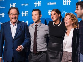 Photo-op before the press conference for the movie - Snowden - during the Toronto International Film Festival in Toronto, Ont. on Saturday September 10, 2016. From left - director Oliver Stone, and actors - Joseph Gordon-Levitt, Shailene Woodley, Melissa Leo and Zachary Quinto. (Ernest Doroszuk/Toronto Sun/Postmedia Network)