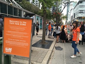 A sign for the TIFF Fan Zone on Saturday September 10, 2016. (Jenny Yuen/Postmedia Network)