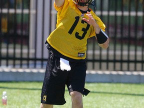 QB Dan LeFevour during training camp for Hamilton Tiger Cats at Ron Joyce Stadium at McMaster University in Hamilton June 3, 2013. (MICHAEL PEAKE/TORONTO SUN)