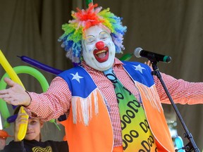 Doo Doo the Clown, aka Shane Farberman, performs at the Western Fair in London Ontario on Sunday September 11, 2016. Farberman made headlines last year after rescuing two women being accosted by a man in Toronto. (MORRIS LAMONT, The London Free Press)