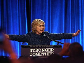 Democratic presidential nominee Hillary Clinton speaks during he LGBT for Hillary Gala at Cipriani Club on September 9, 2016 in New York City. Justin Sullivan/Getty Images)