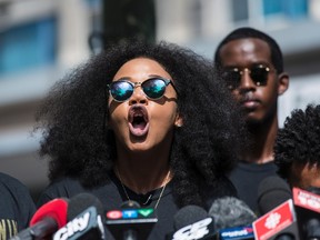 Alexandria Williams, of Black Lives Matter — Toronto, speaks at a news conference in Toronto on July 7, 2016. (THE CANADIAN PRESS)