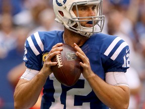 Colts quarterback Andrew Luck (above) caught fire on Sunday, passing for 385 yards. (GETTY IMAGES/PHOTO)