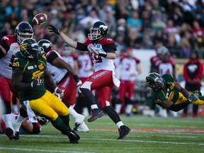 While effective at times, when the Eskimos defence doesn't bring four-front pressure, it exposes the secondary. (Greg Southam)