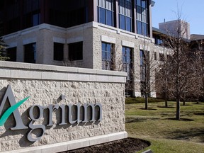 Agrium's headquarters is pictured in Calgary, on Wednesday, May 7, 2014. Potash Corp. of Saskatchewan and Agrium have agreed to merge in a deal that would create a global agricultural giant worth an estimated US$36 billion. THE CANADIAN PRESS/Larry MacDougal