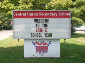 C.H.S.S.'s school sign on September 6, the first day back to school. (Justine Alkema/Clinton News Record)