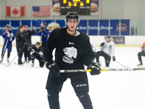 London Knights defenceman Jacob Golden skates in a drill during a team hockey practice at the Western Fair Sports Centre in London, Ont. on Wednesday September 7, 2016. Craig Glover/The London Free Press/Postmedia Network